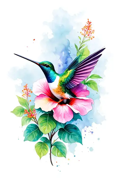 Hummingbird And Hibiscus Flower