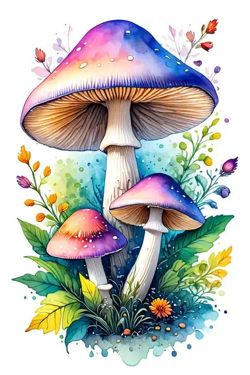 Mushrooms And Flowers