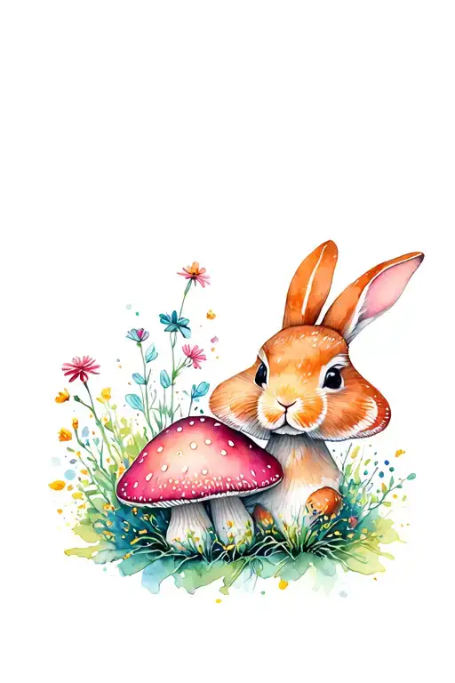 Mushrooms And Flowers Bunny