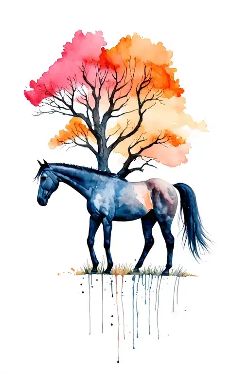 Dead Tree And Horse Together As One