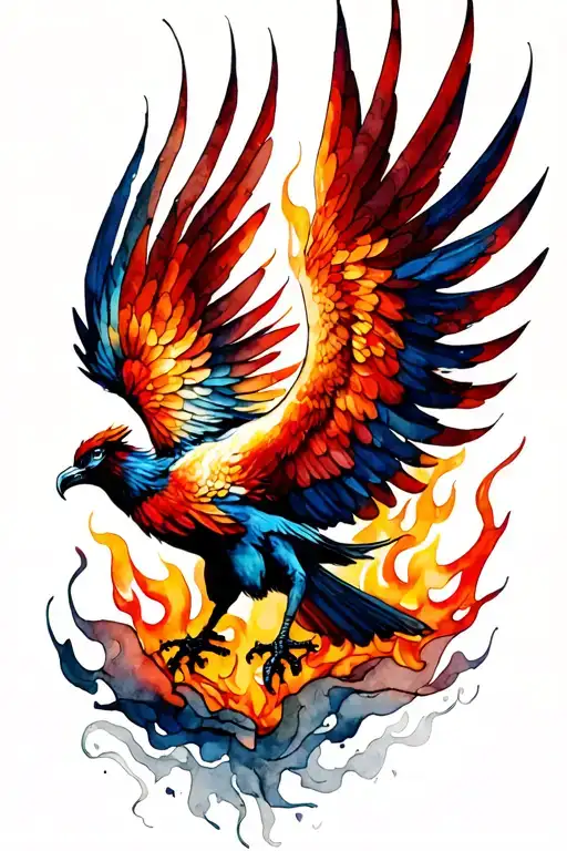 Phoenix Rising From Flames Facing Forward