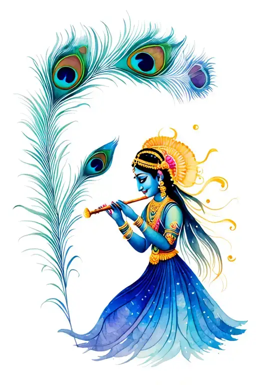 Radha And Krishna Playing Flute With A Peacock Feather