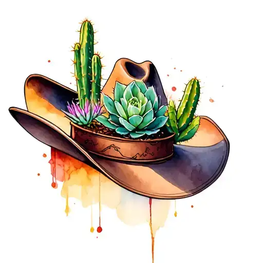 Cacti And Succulents Growing Inside A Cowboy Hat
