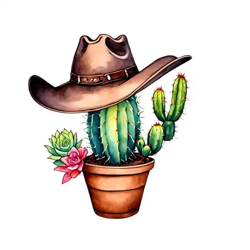 Cacti And Succulents Growing With Cowboy Hat As A Pot