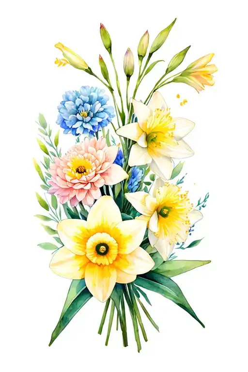 Daffodil And Gladiolus And Chrysanthemum Bouquet Made