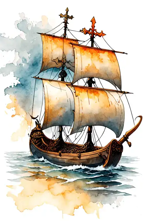 Viking Ship And Weapons