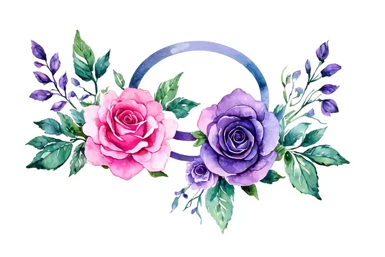 Infinity Symbol With Pink Roses And Violet Flower