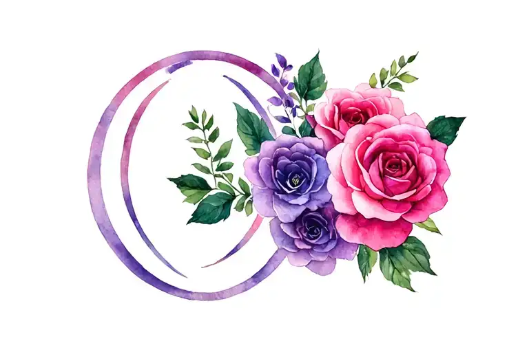 Infinity Symbol With Pink Roses And Violet Flower