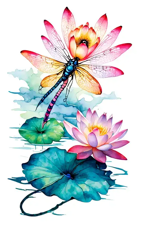 Dragonfly And Lotus Flower