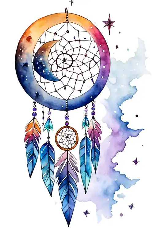 Moon And Stars Dream Catcher Entangled With Beautiful Crystals