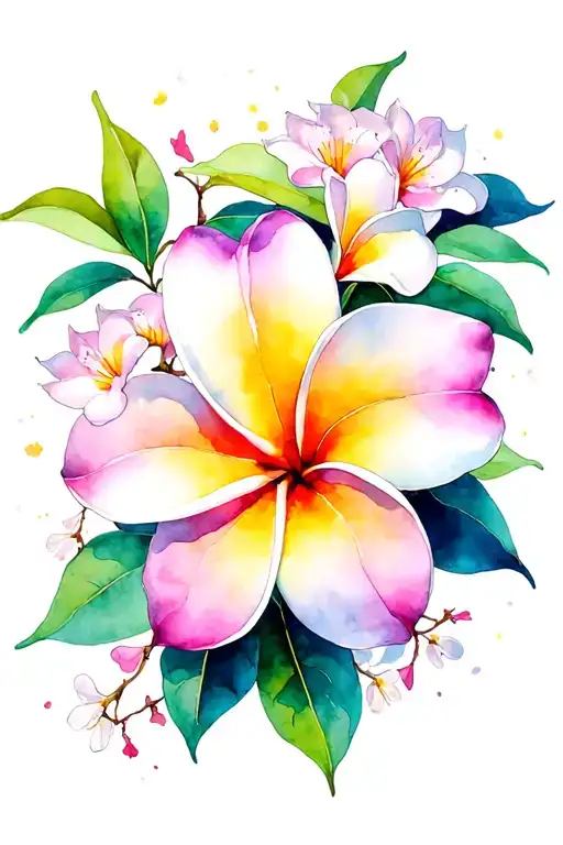 Frangipani And Bougainvillea Blooming Tree