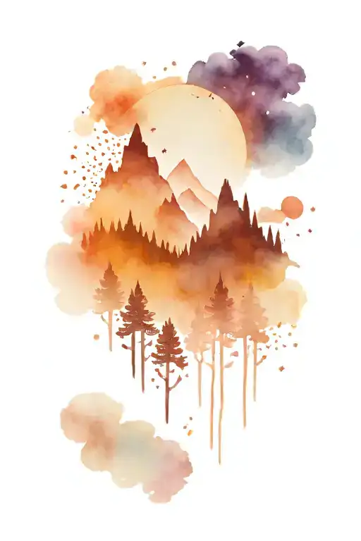 Mountains Trees Night Sky