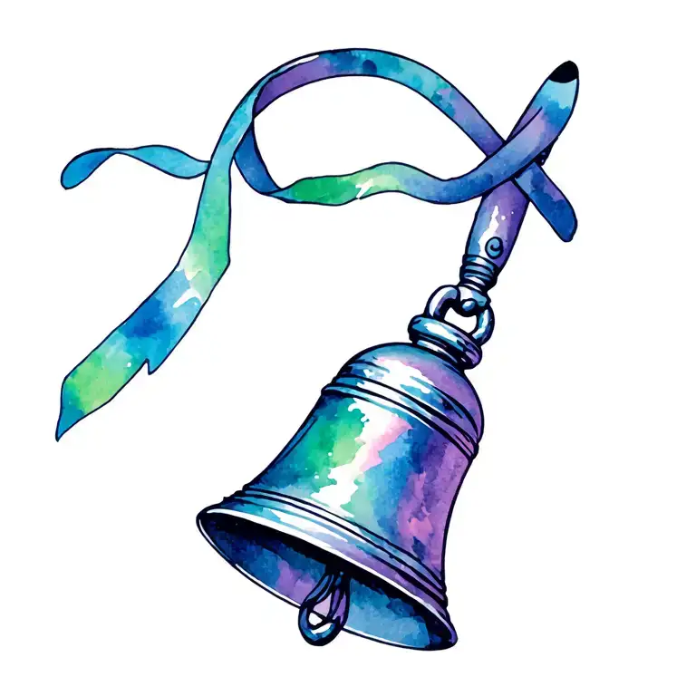 Hand Bell With Long Handle With Cancer Ribbon Intertwined