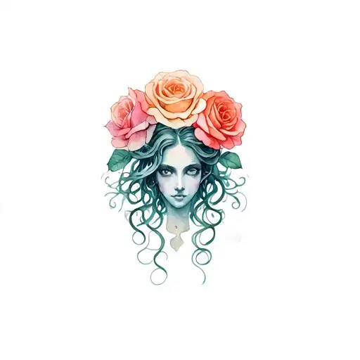 Medusa And Roses Intertwined