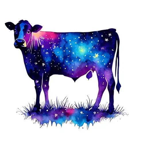 Cow Silhouette With Neon Galaxy Colours Include Stars Outside
