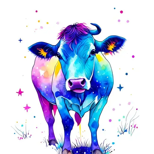 Cow Silhouette With Neon Galaxy Colours Include Stars Outside
