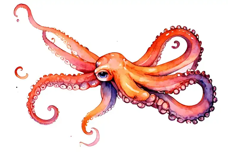 Octopus Aquarelle Watching Back