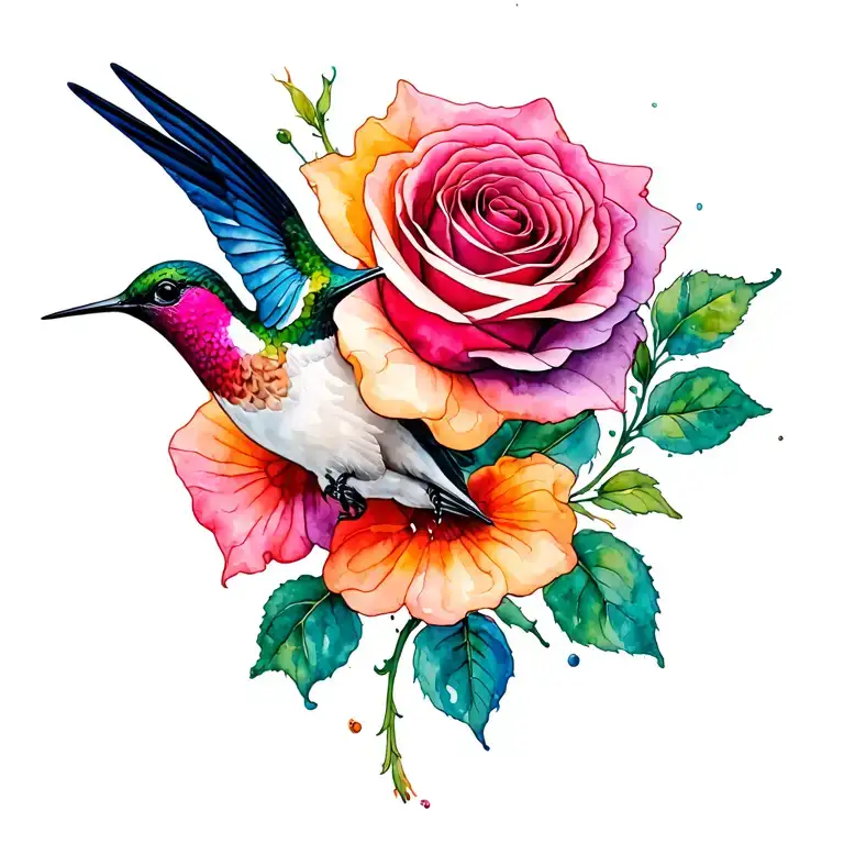 Humming Bird Honeysuckle Rose Intertwined