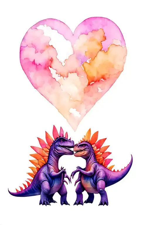 2 Stegosaurus Kissing A Heart Shape