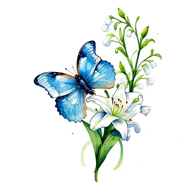 Blue Butterfly White Lilly Of The Valley Flowers