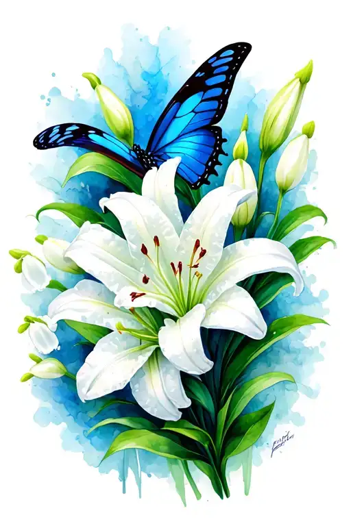 Blue Butterfly White Lilly Of The Valley Flowers