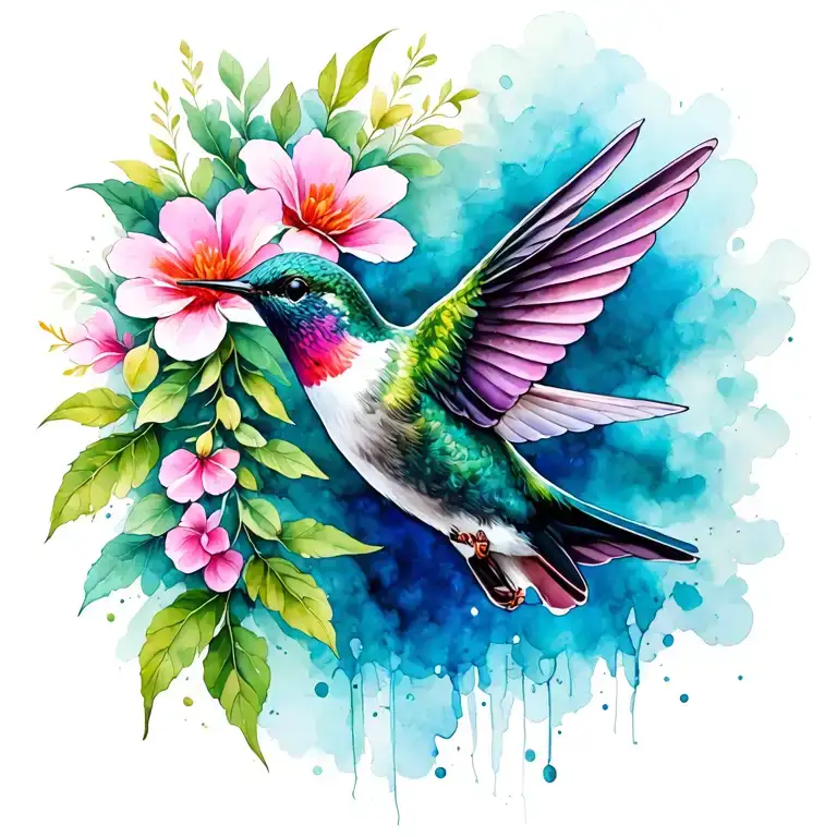 Hummingbird And Flower Blooming