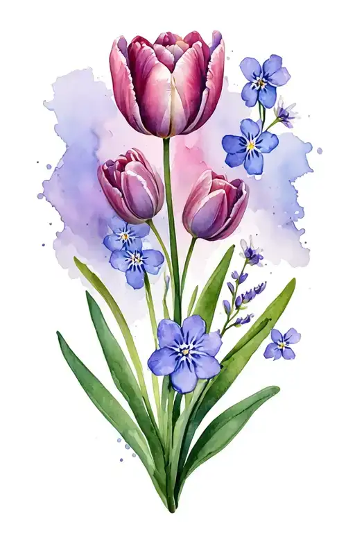 Tulips Lavendar And Forget Me Nots