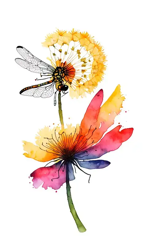 Dragonfly And Dandelion Puff