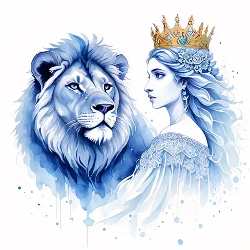 Virgo Goddess Facing Lion Wearing A Crown
