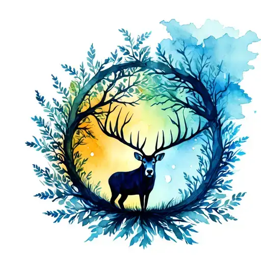 Buck And Tree Of Life Intertwined