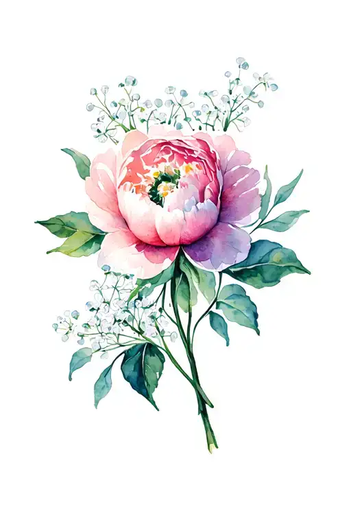 Icy Peony With Babies Breath