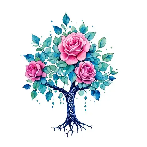 Celtic Tree Life With Roses Growing