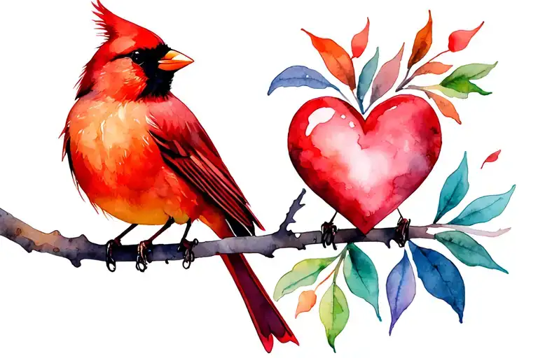 Heart And Cardinal Perched