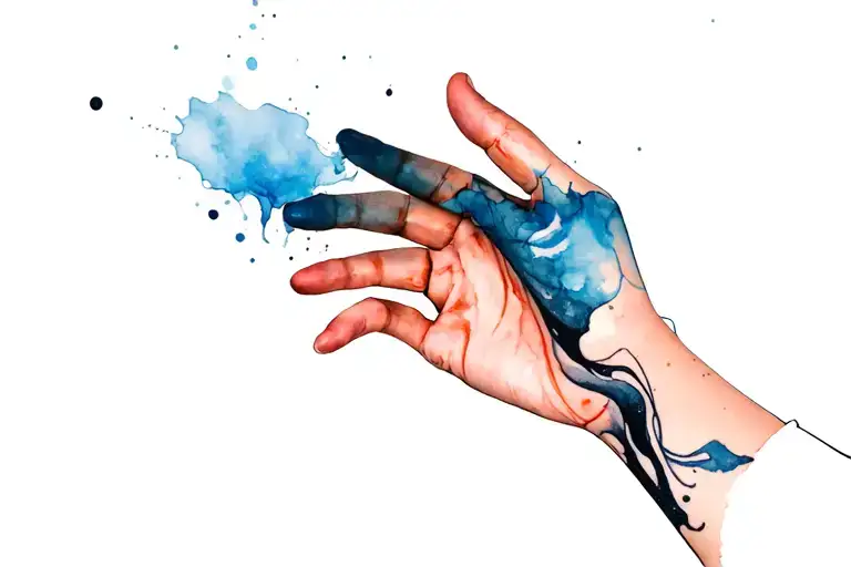 Half Sleeve Tatto Starting At Elbow To Wrist Abstract Lighting With A Blue And Black