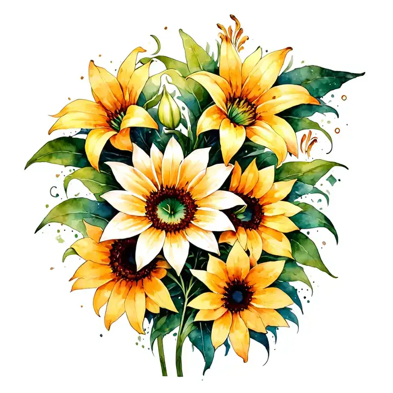 Stargazer Lillies And Sunflower