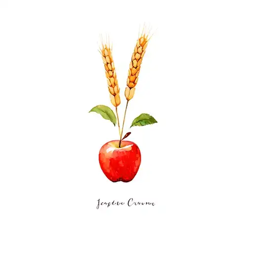 Red Apple With Wheat Stalks