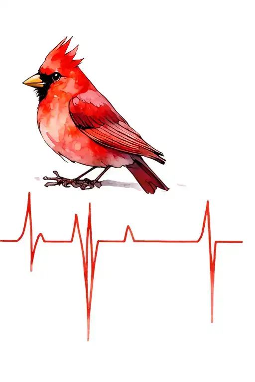 Red Bird Sitting On Heartbeat Line