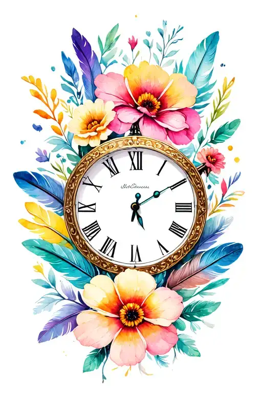 Feathers Flowers Clock Face
