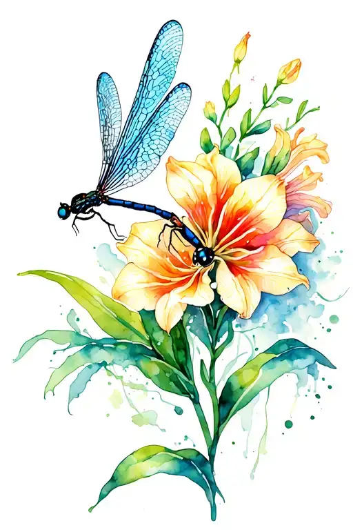 Dragonfly And Gladiolus Flower Intertwined Tattoo idea