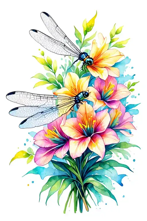 Dragonfly And Gladiolus Bouquet Tattoo idea