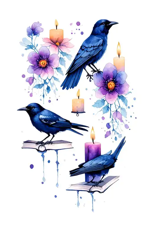 Books Witchy Flowers Crows Candles Tattoo idea