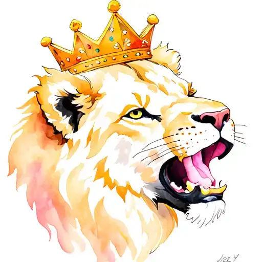Real Open Mouth Fierce Lion Wearing A Crown