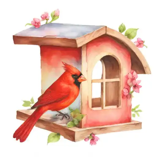 Red Cardinal In A Birdhouse