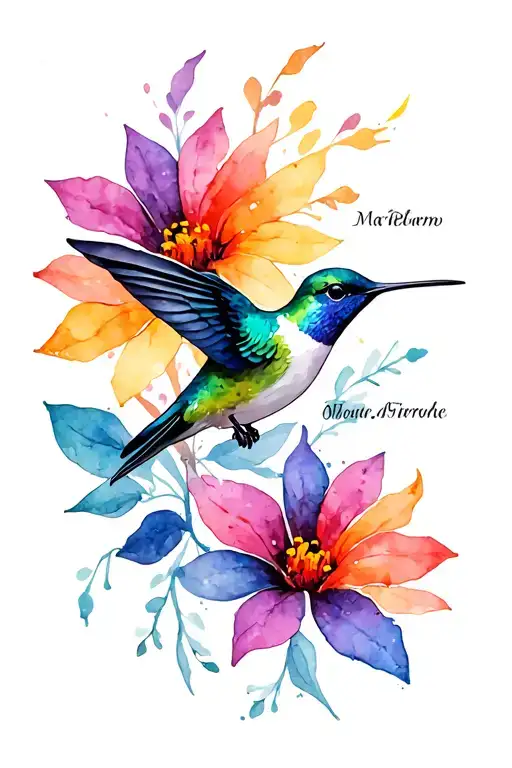 Hummingbird And Flower With Names In Flower Petals