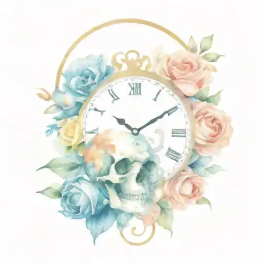 Feminine Skulls Dainty Flowers And A Clock