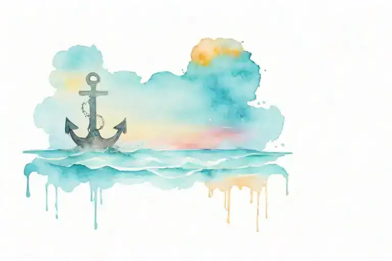 Anchor In Rough Sea With Sunset And Geese In The Sky