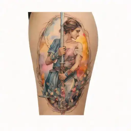 A Woman Holding A Sword