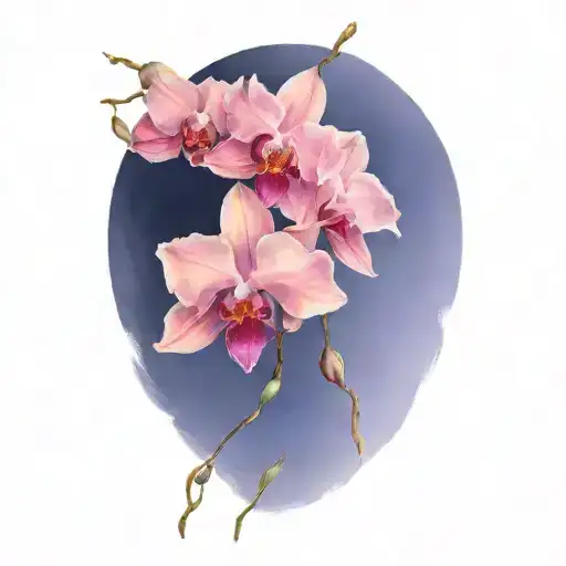 Single Branch Of Orchids Trailing Down Shoulder