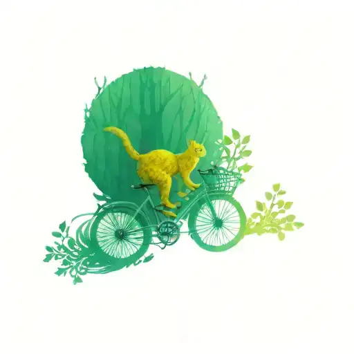 An Intricate Dotwork Tattoo Of A Cat Riding A Bike Through A Celtic Knotwork Forest