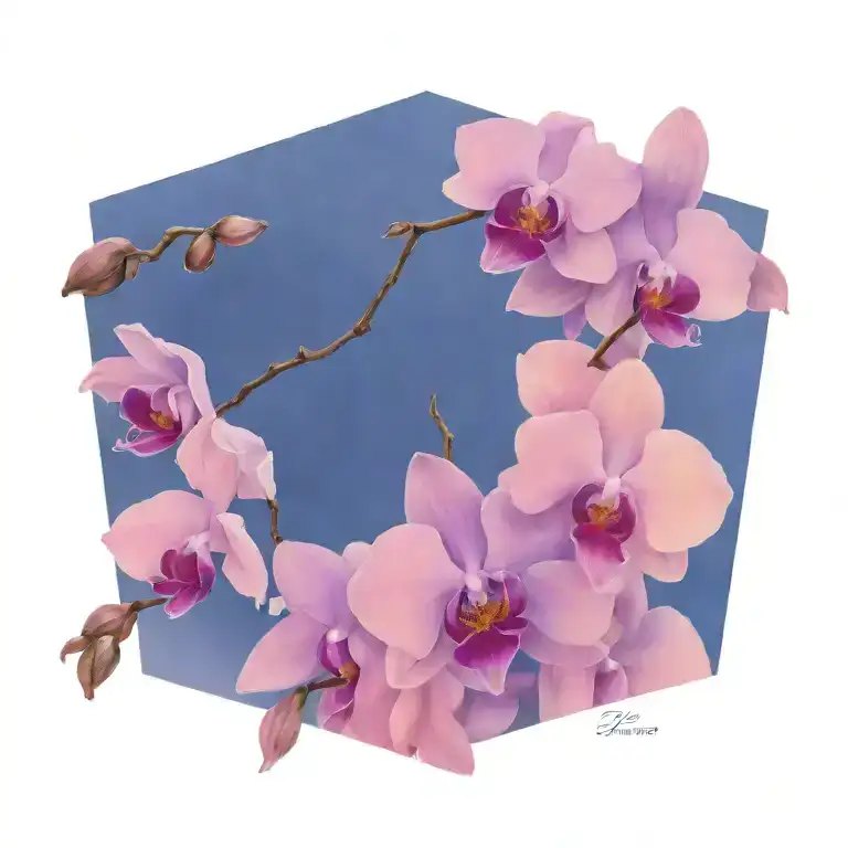 Single Branch Of Orchids Trailing Down Shoulder